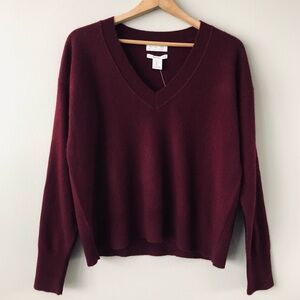 Rachel Zoe 100% CASHMERE sweater large V-neck knit sweater burgundy NWT shirt